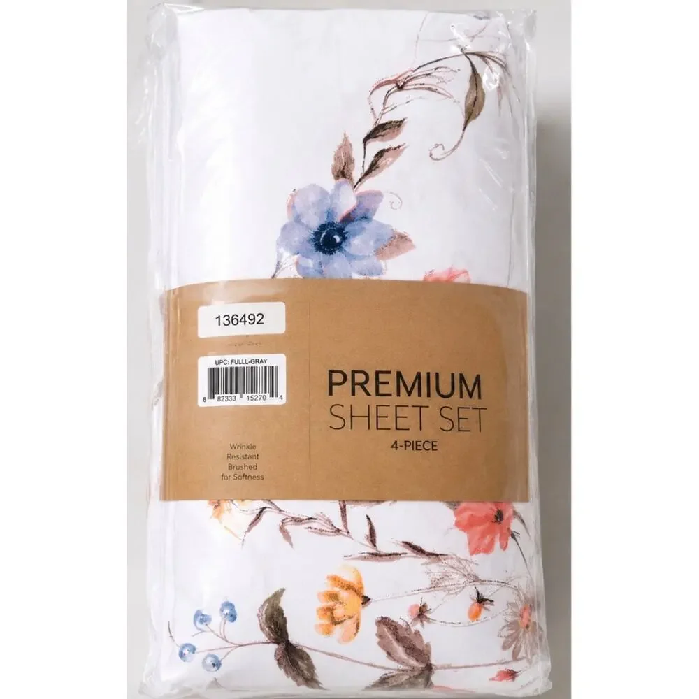 Premium Full Sheet Set – 4 Piece –Floral Print – Ultra Soft Brushed Microfiber